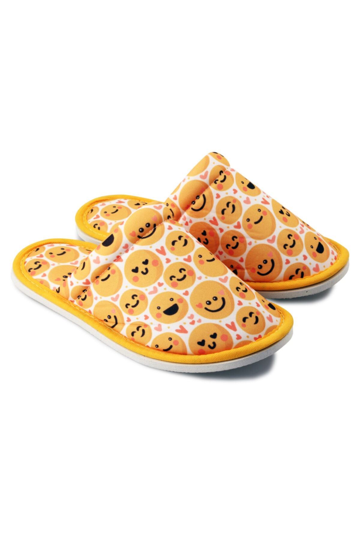 Chochili Kadın Beyaz Emoji Desenli Yumuşak Tabanlı Ev Terlik