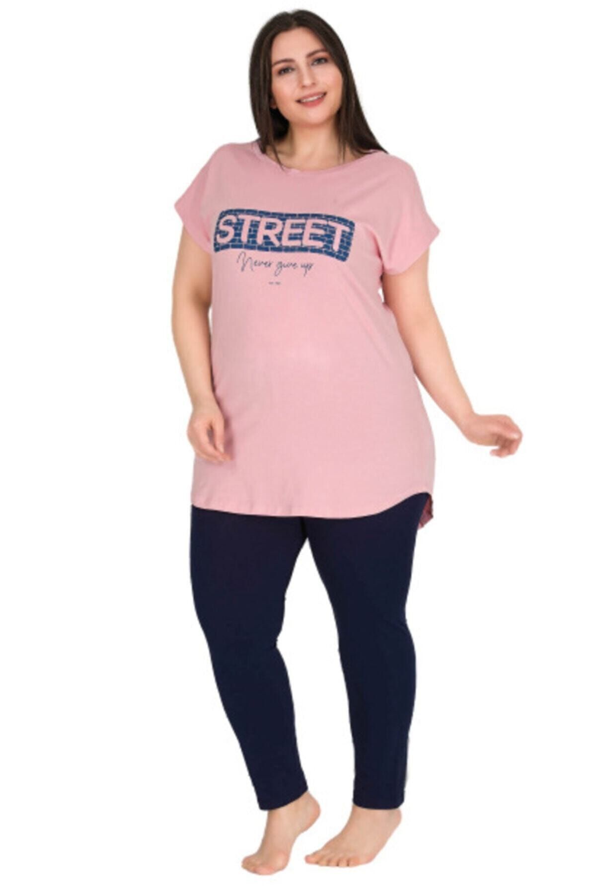 by HW Kadın Street Lacivert Şık Büyük Beden Kadın Pijama Takımı