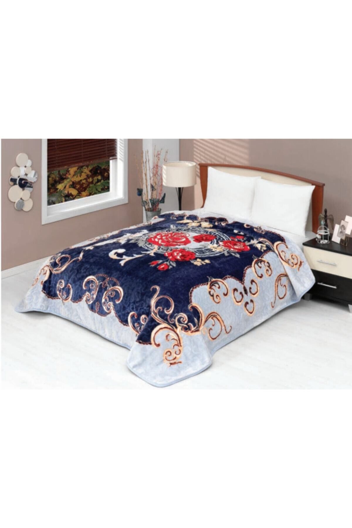 MİNK Solana Lüks Vizon Battal Boy Battaniye 988 Mavi 220x240 &hem Battaniye & Hem Yatak Örtüsü&