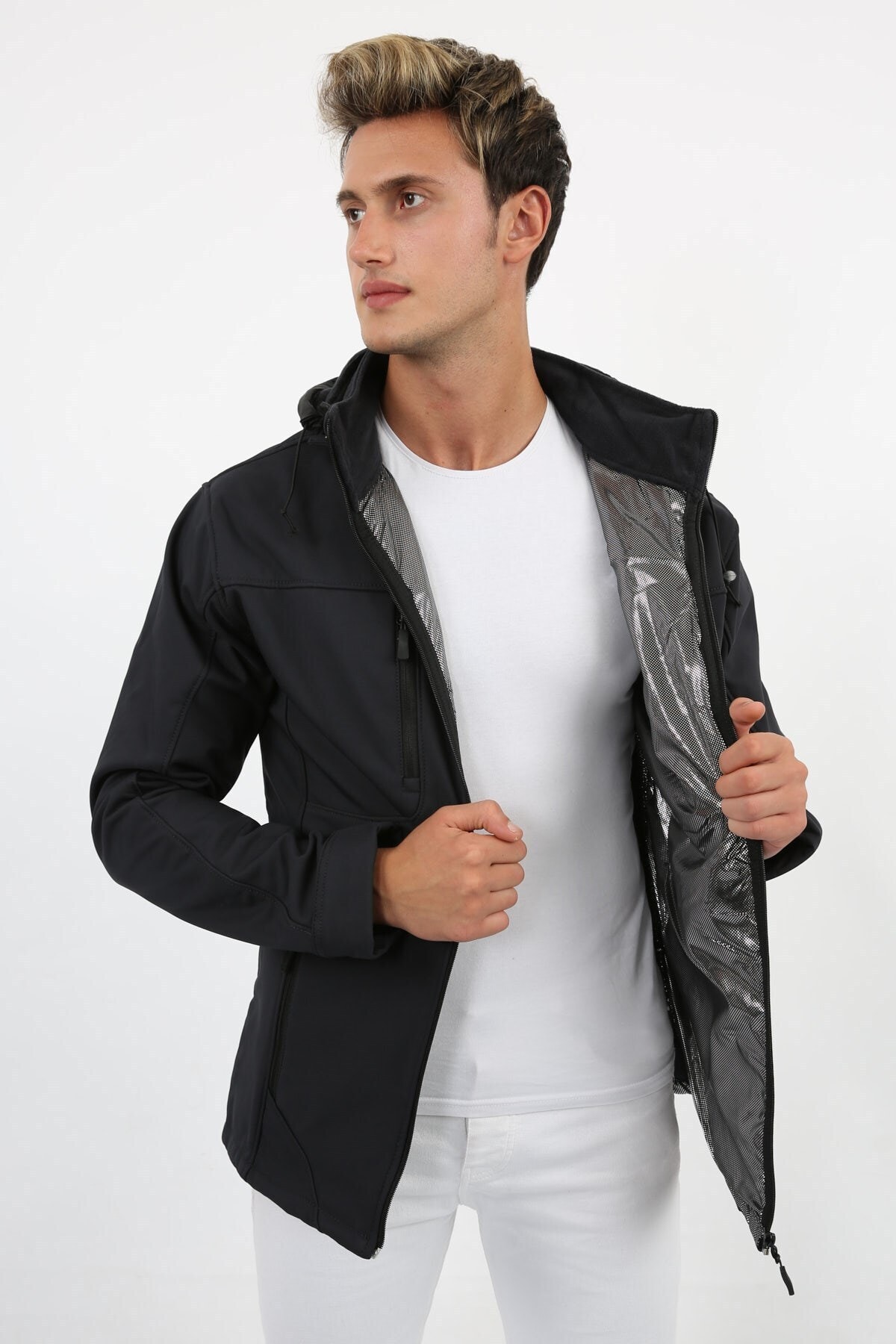 Ette Softshell Astarlı Su Ve Rüzgara Dayanıklı Antrasit Kapüşonlu Rüzgarlık Mont 2002