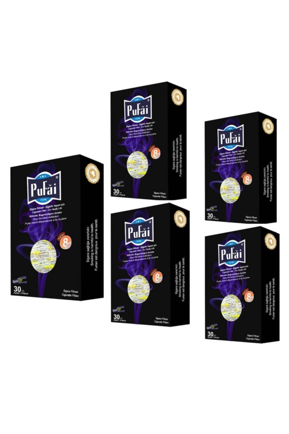 Pufai Sigara Filtresi Tar Katran Süzen 8 Mm Normal Uyumlu 150 Adet 5 Kutu Dark