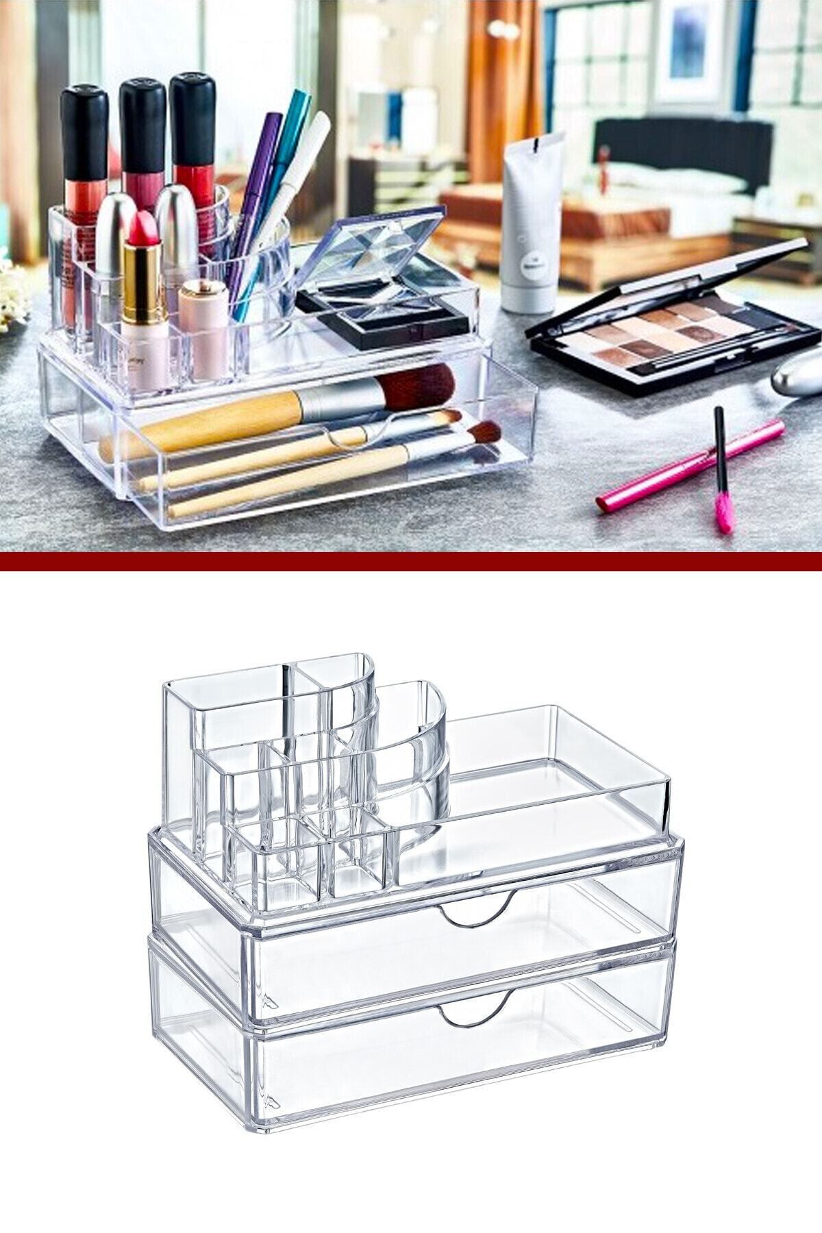 Meleni Home 8 Bölmeli 2 Çekmeceli Podyum Makyaj Organizer Kozmetik Ürün Düzenleyici