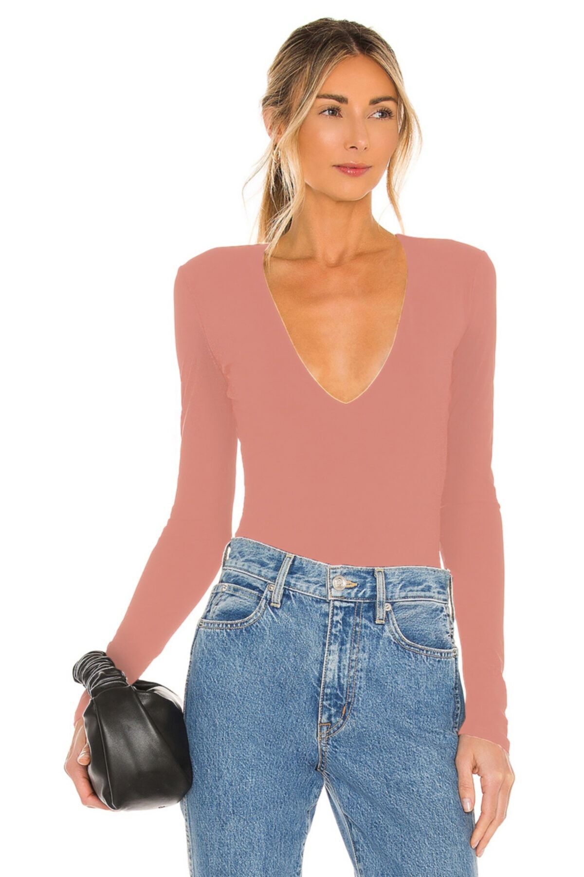 By Kul Design Kadın Pudra Derin Dekolte Ipek Jarse Bodysuit