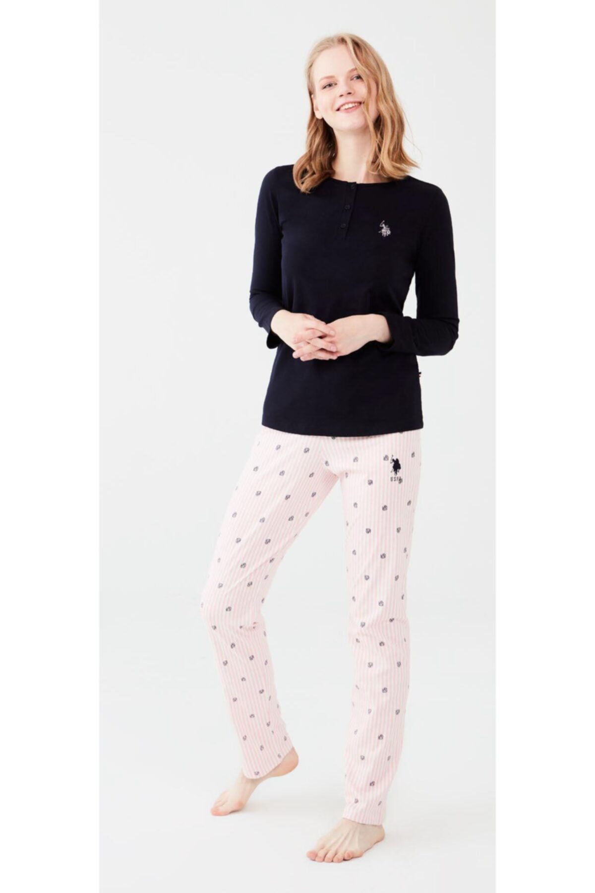 U.S. Polo Assn. U.s Polo Assn 16656 Kadın Patlı Uzun Kollu Pijama Takımı -lacivert