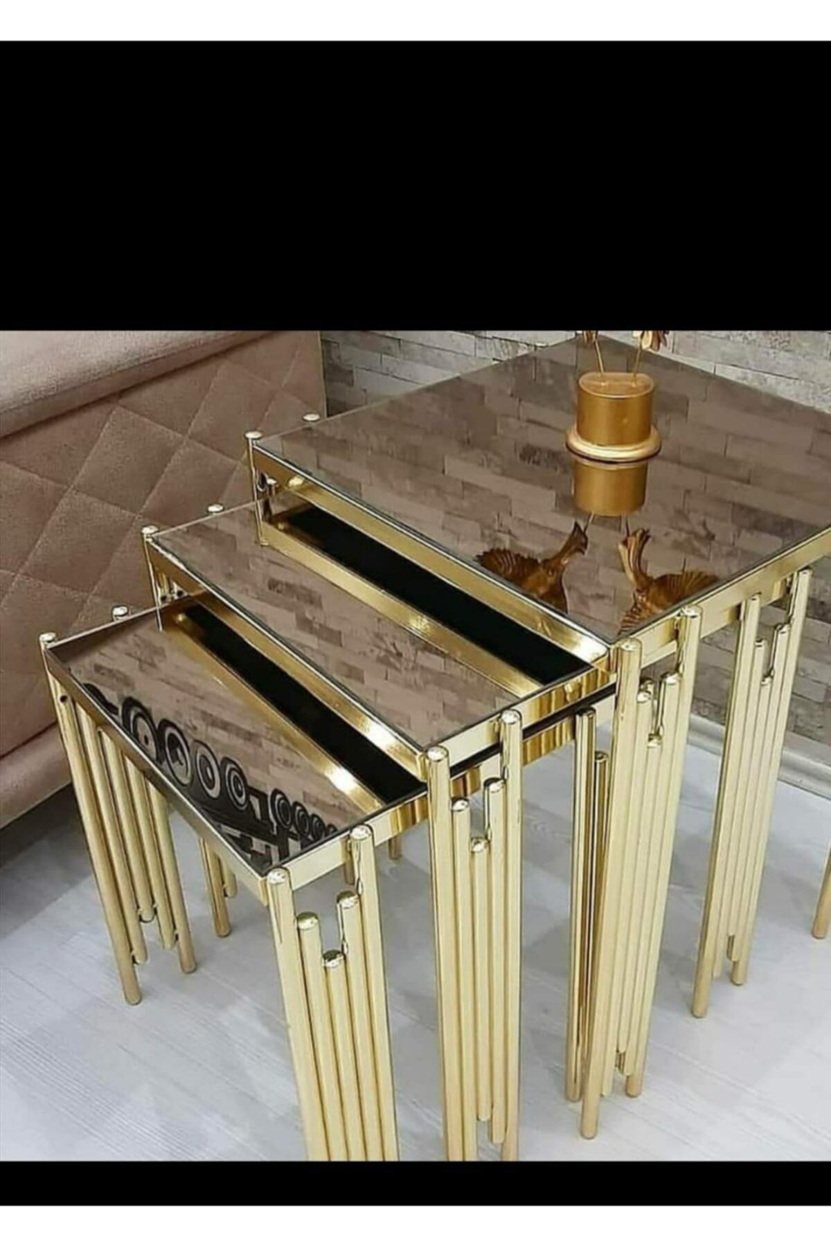 Arden Piyano Gold 3'lü Zigon Sehpa