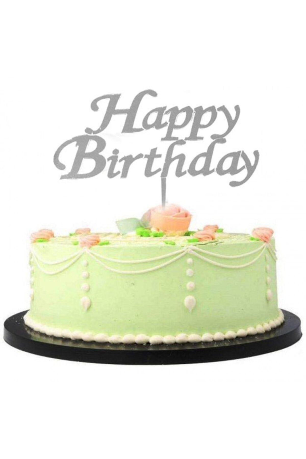 Salkım Party Birthday Yazılı Doğum Günü Partisi Pleksi Pasta Süsü Gümüş