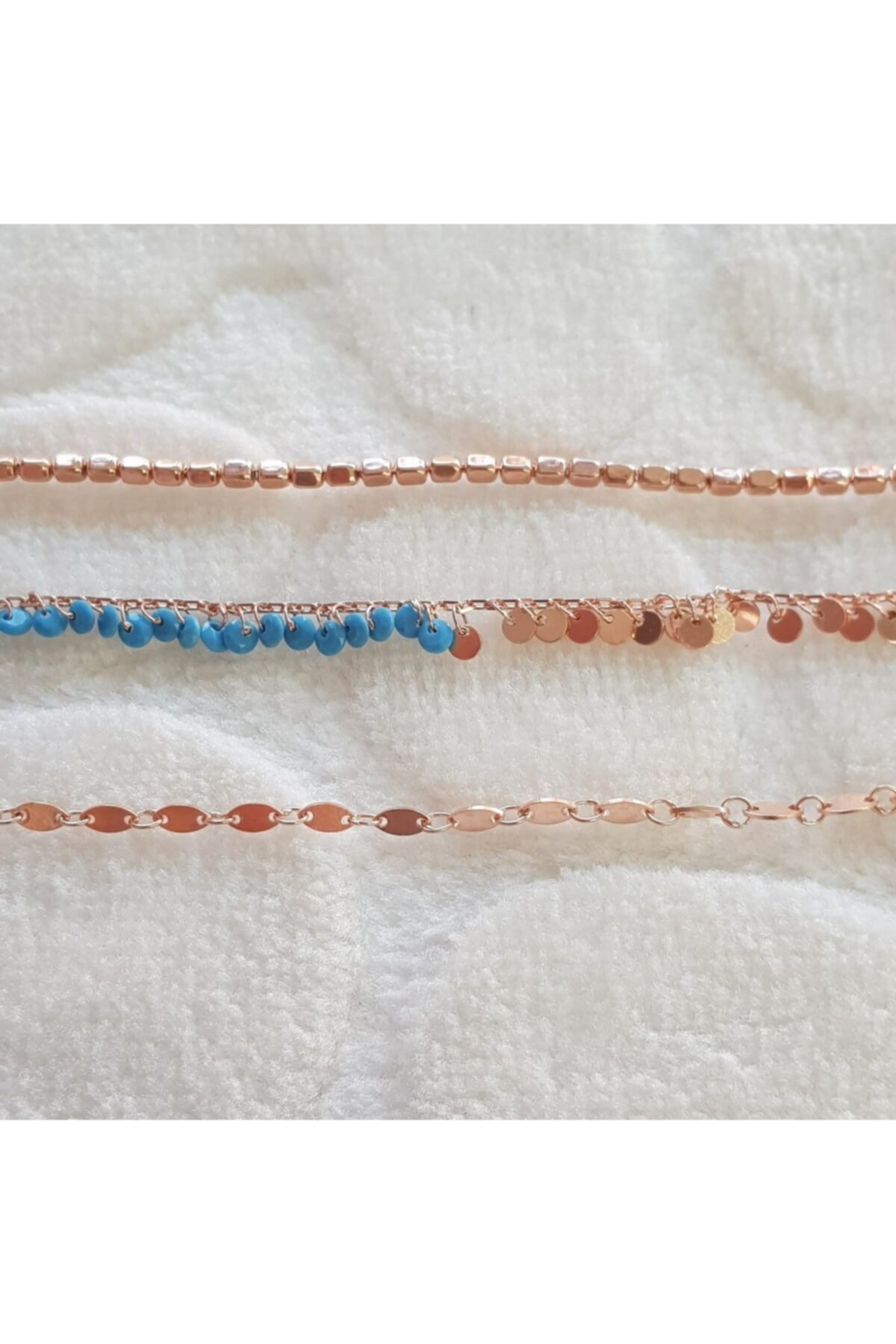 Canka 3 Sıra Tek Kilit Firuze Taş Sallantılı Gümüş Halhal