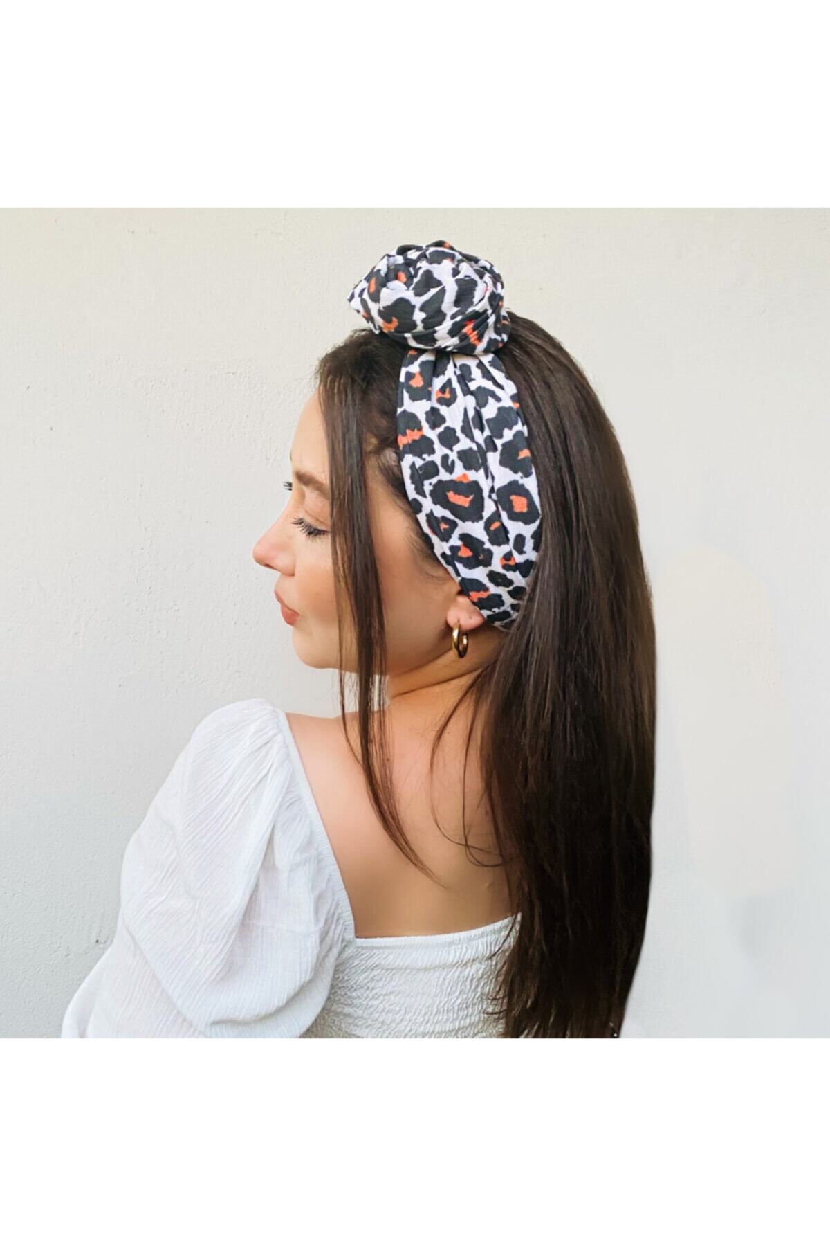 Lovesome Handmade Afrika Model Telli Kadın Saç Bandı Bandana Özel Leopar Desen Baskılı %100 Organik Müslin Kumaş