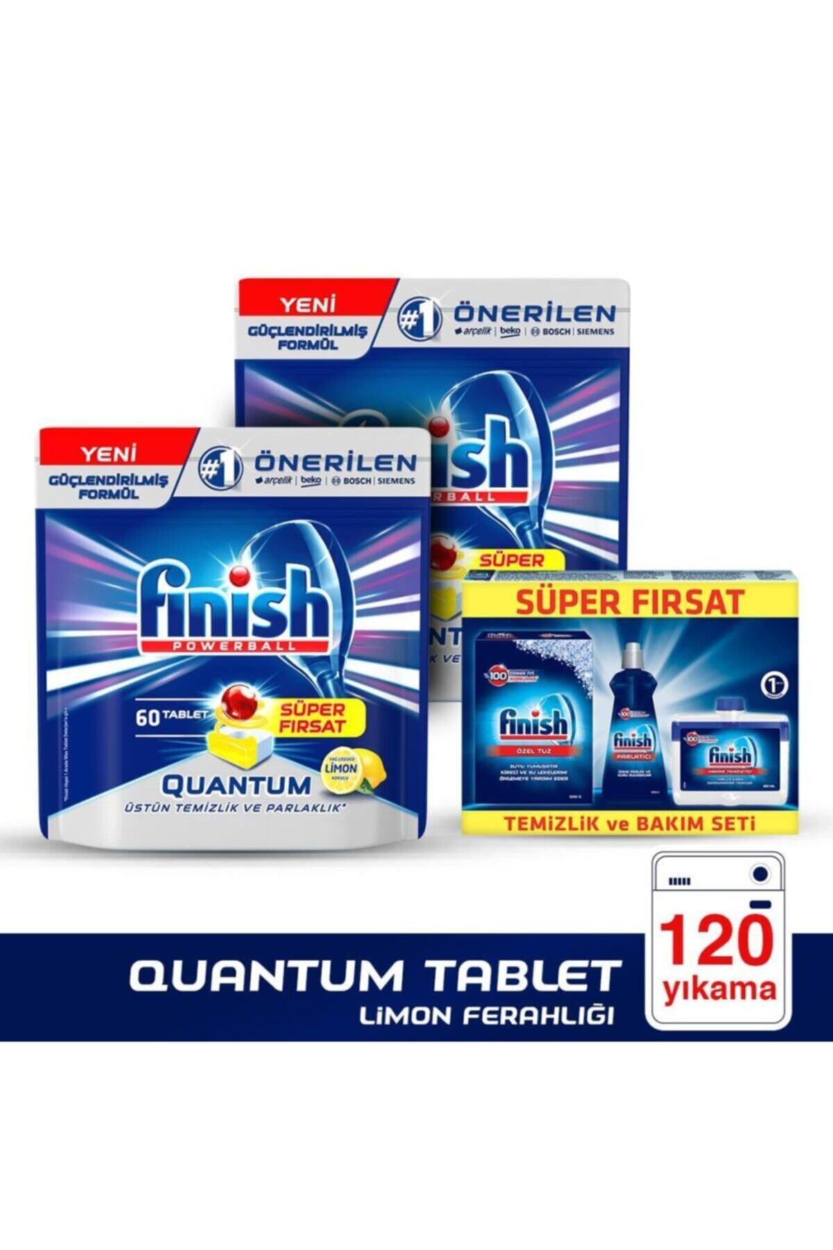 Finish Quantum 120 Tablet Bulaşık Makinesi Deterjanı Limon (60x2) + Temizlik Ve Bakım Seti