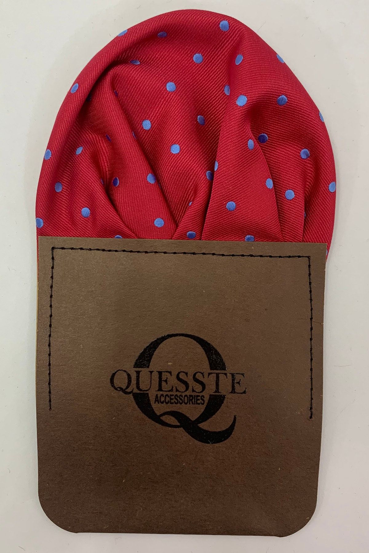 Quesste Accessory Erkek Kırmızı Mavi Puanlı Desenli Hazır Katlanmış Takım Elbise Cep Yaka Mendili