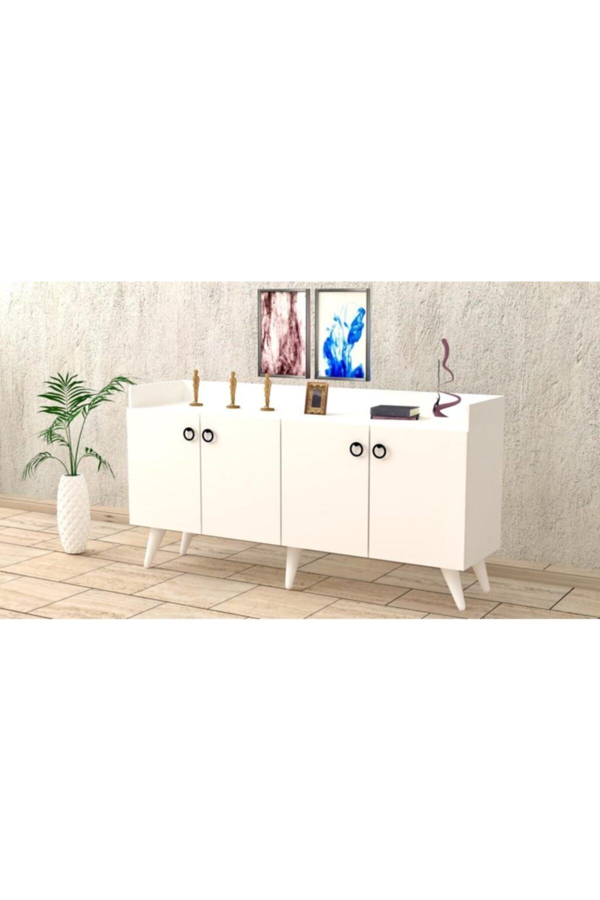 baramolife Çok Amaçlı Konsol, Beyaz Gövde - Beyaz Kapak, 140cm