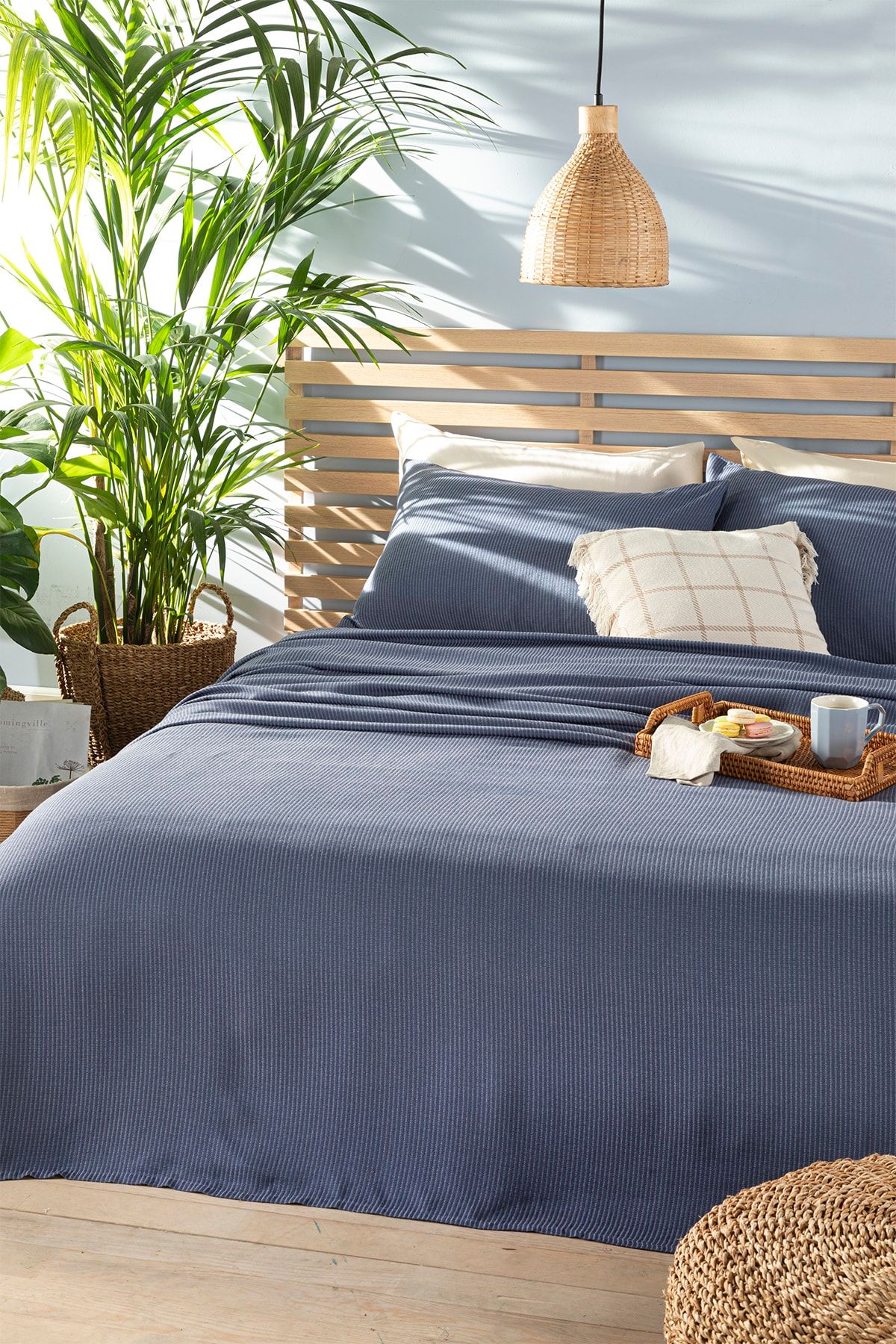 English Home Cool Stripe Soft Touch King Size Pike Seti 220x240 cm Lacivert