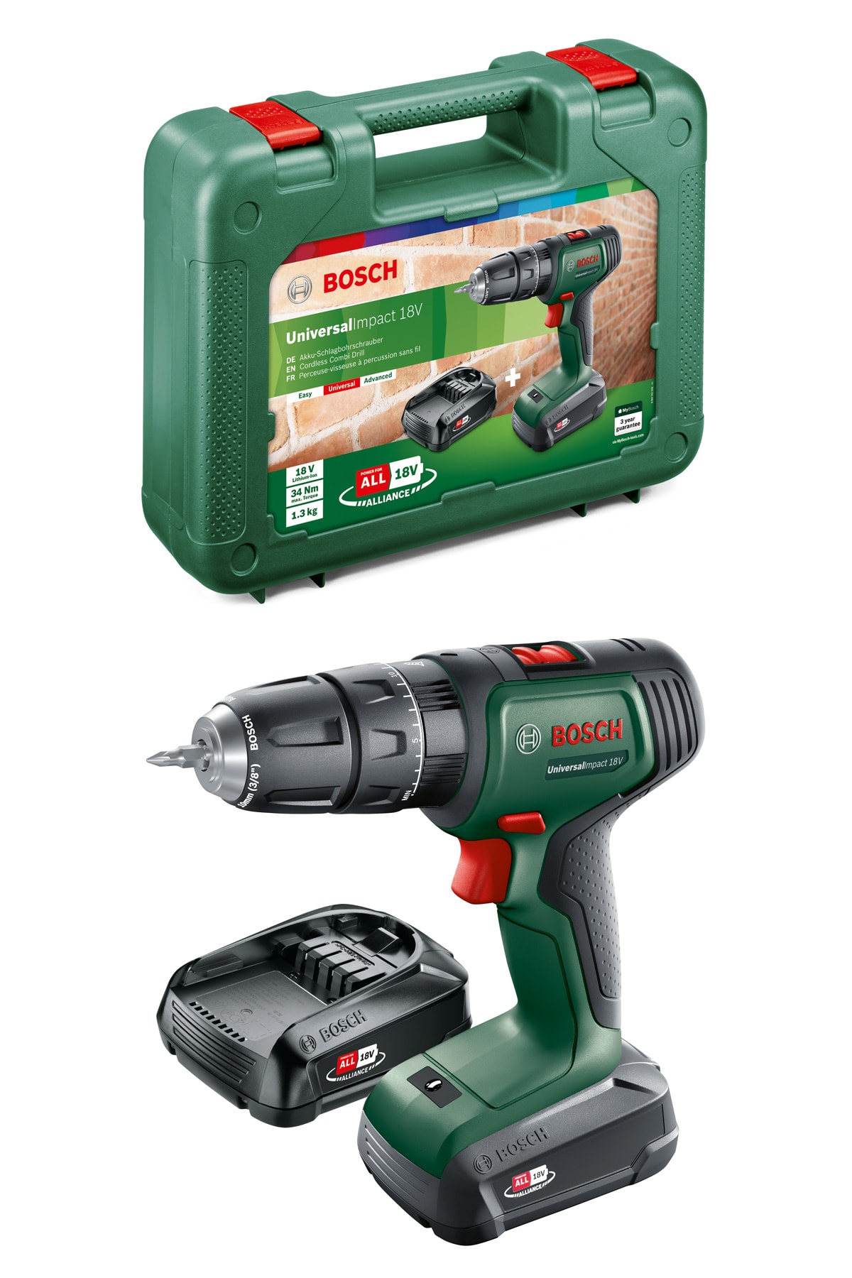 Bosch Universalımpact18 + Al1810cv Akülü Darbeli Delme & Vidalama Makinesi (çift Akü, 2x1,5ah)