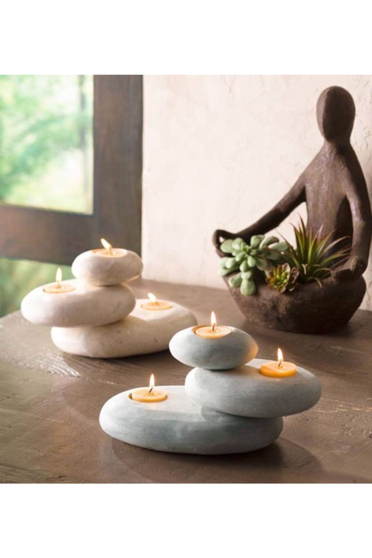 Supply Home Ovoid Beton Mumluk C40 Tealight Heykel Yanı 3'lü Set Home