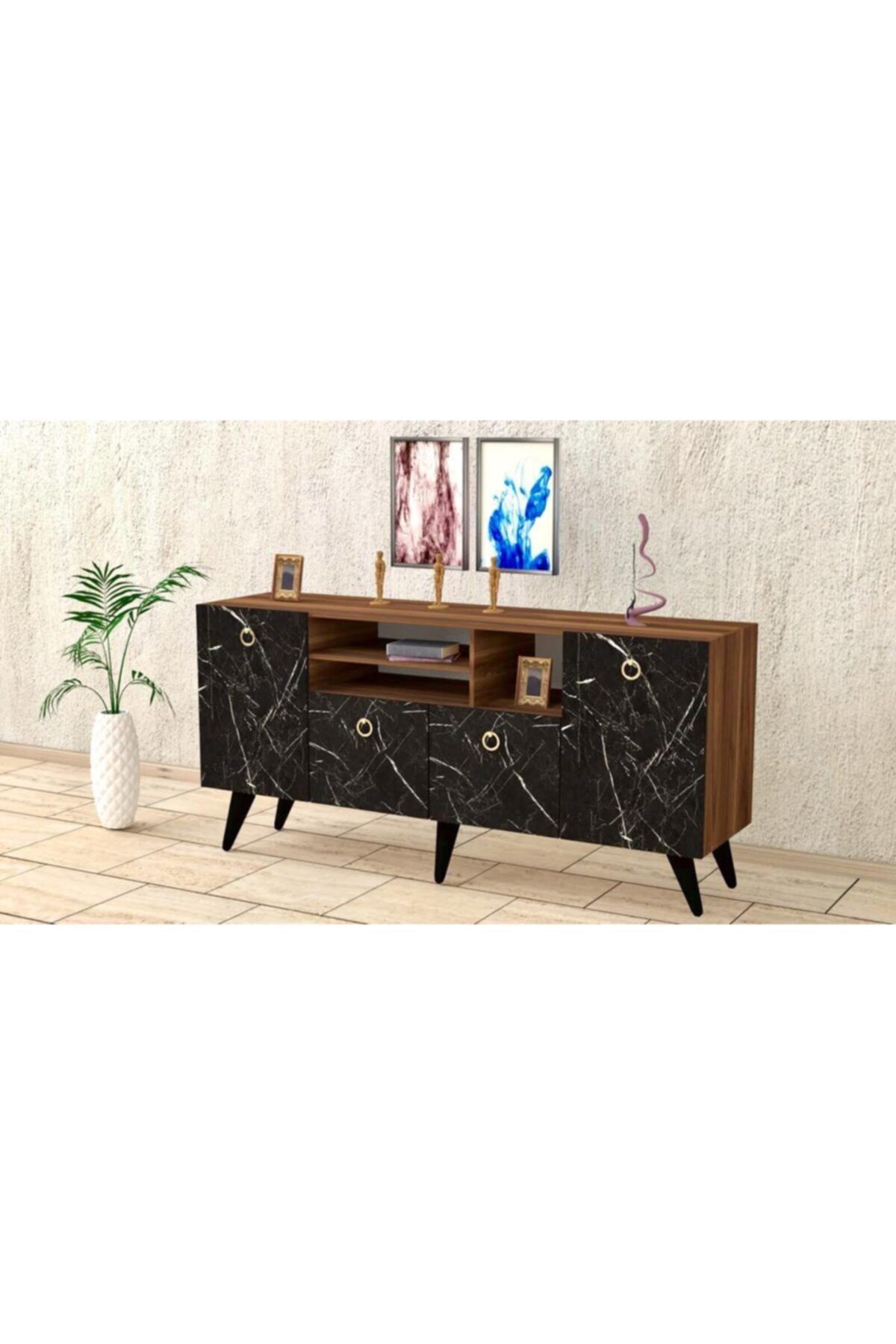 baramolife Çok Amaçlı Konsol, Ceviz Gövde - Mermer Kapak, 140cm
