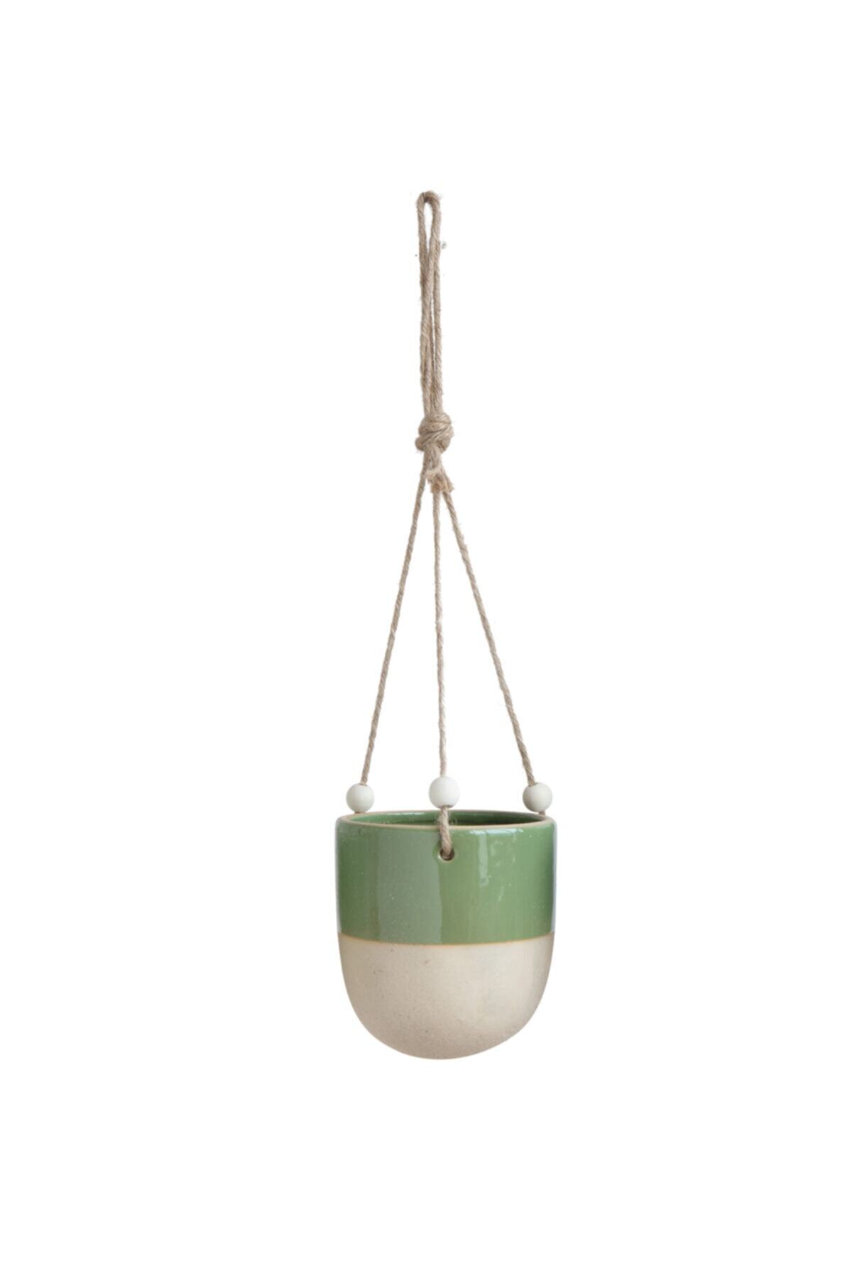 Warm Design Yeşil Porselen Askılı Saksılık