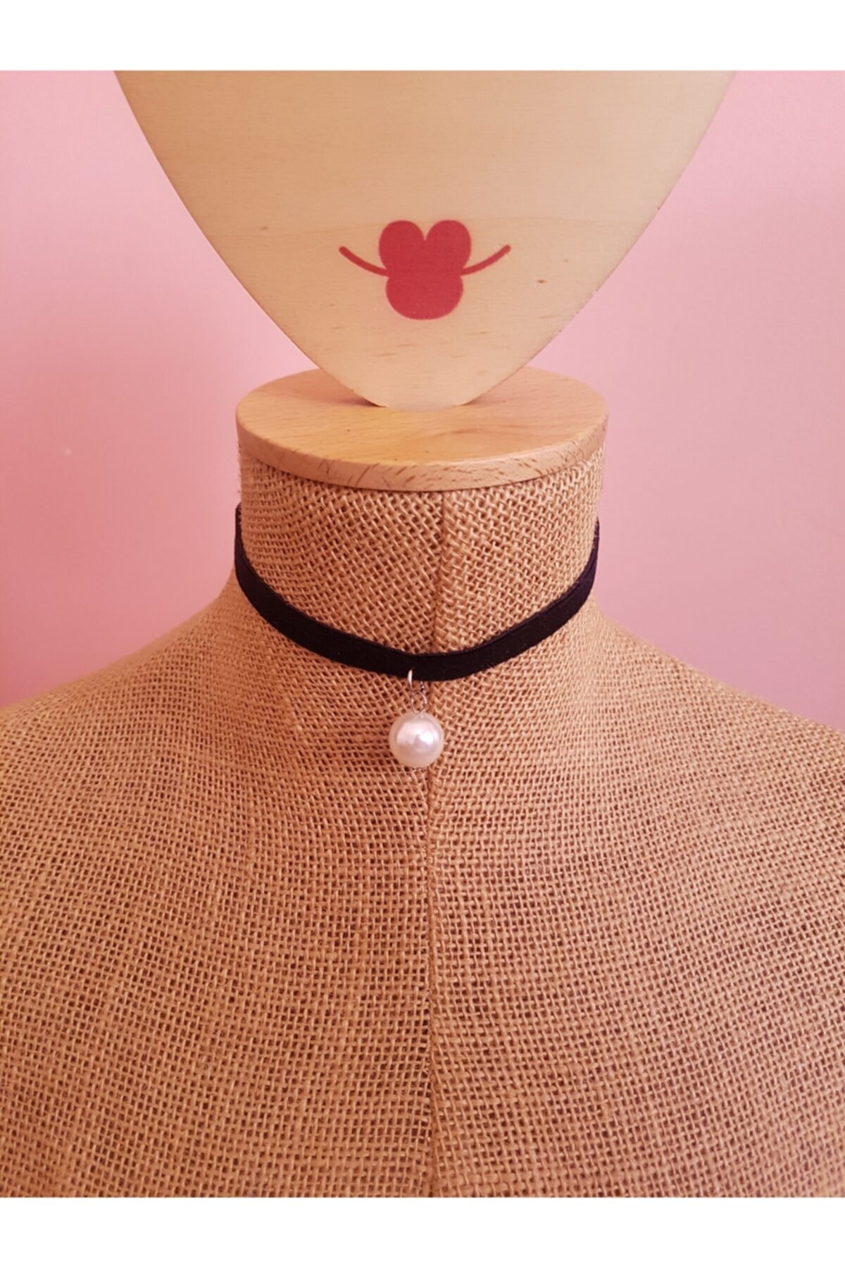 Nishstyle 1 cm Siyah Kadife İnci Uçlu Choker Kolye