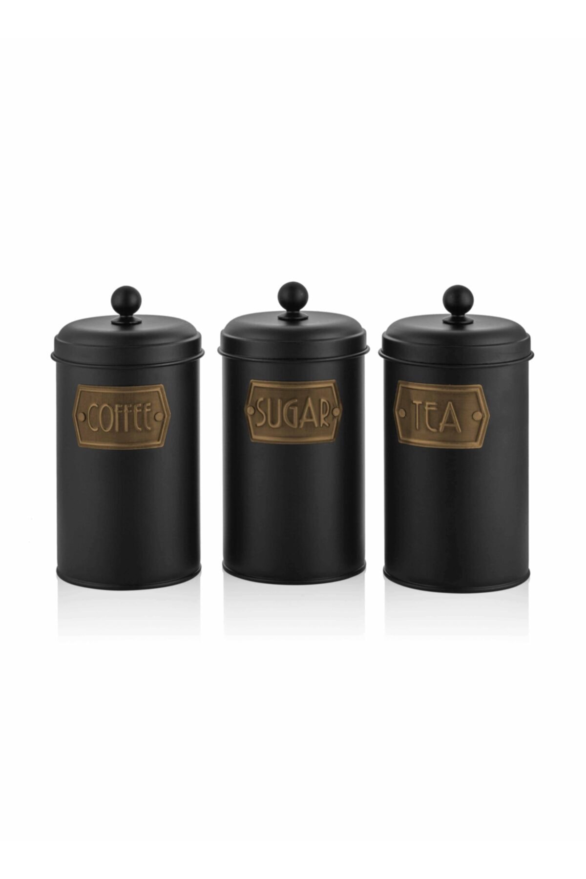 Deco Home The Mia Çay Şeker Kahve Kavanozu Galvaniz Büyük 3 Lü - Siyah Gold