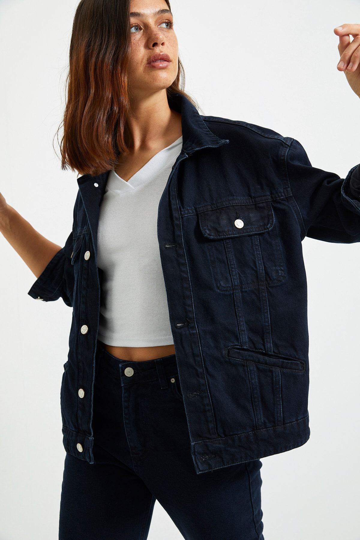 TRENDYOLMİLLA Lacivert Basic Denim Ceket TWOAW22CE0279