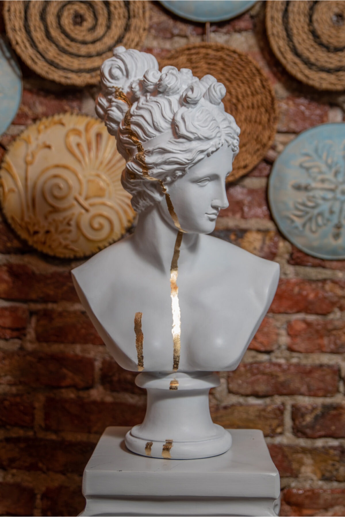 Ella's Design Studio Büyük Diana Büst Heykel Beyaz Gold