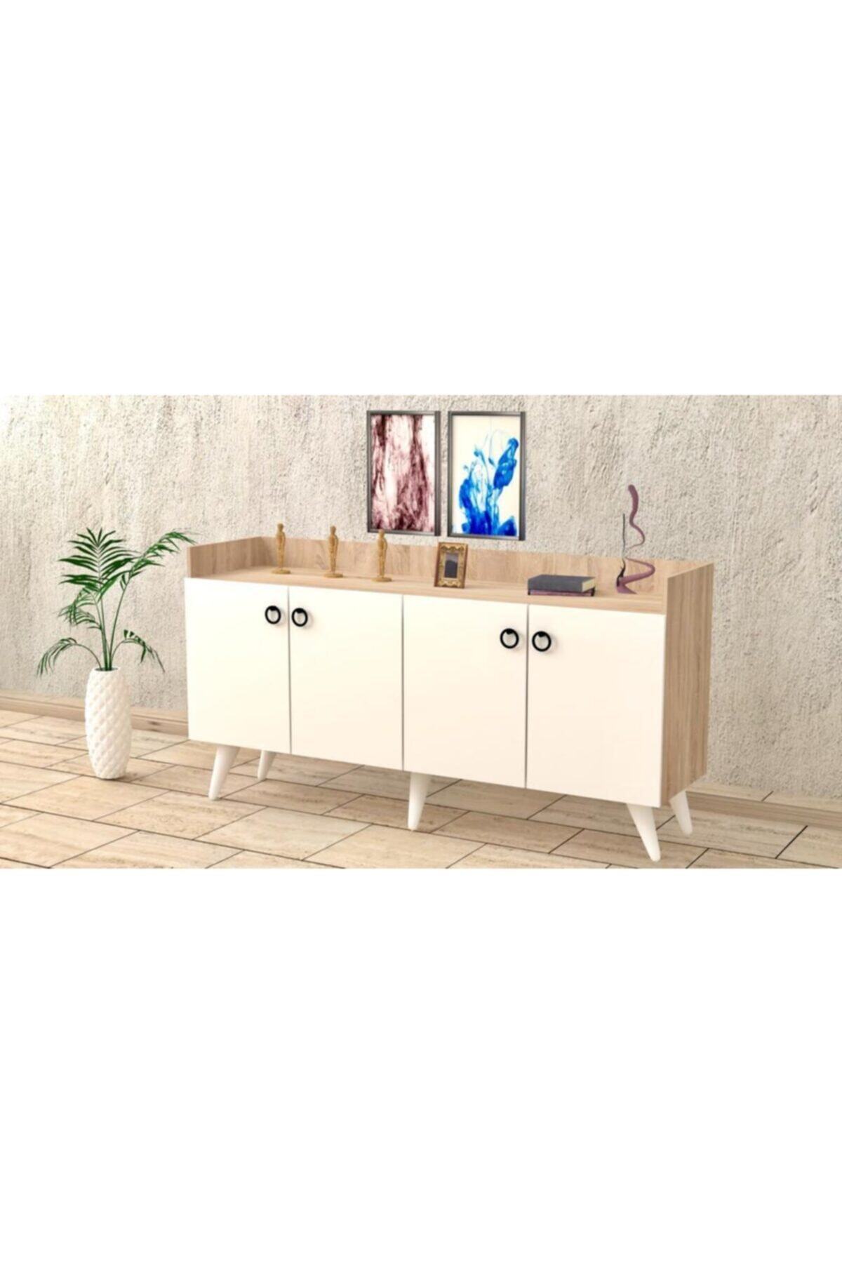 baramolife Çok Amaçlı Konsol, Meşe Gövde - Beyaz Kapak, 140cm