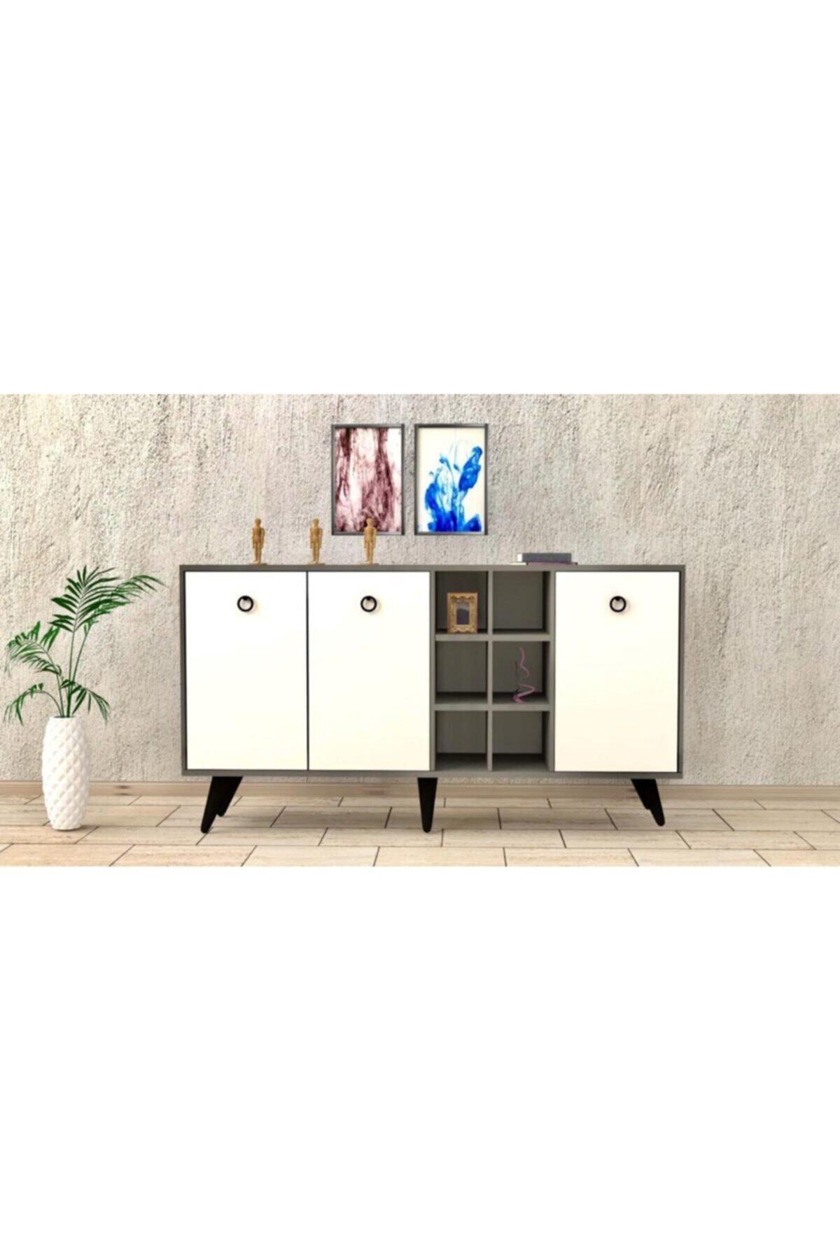 baramolife Çok Amaçlı Konsol, Füme Gövde & Beyaz Kapak, 140cm