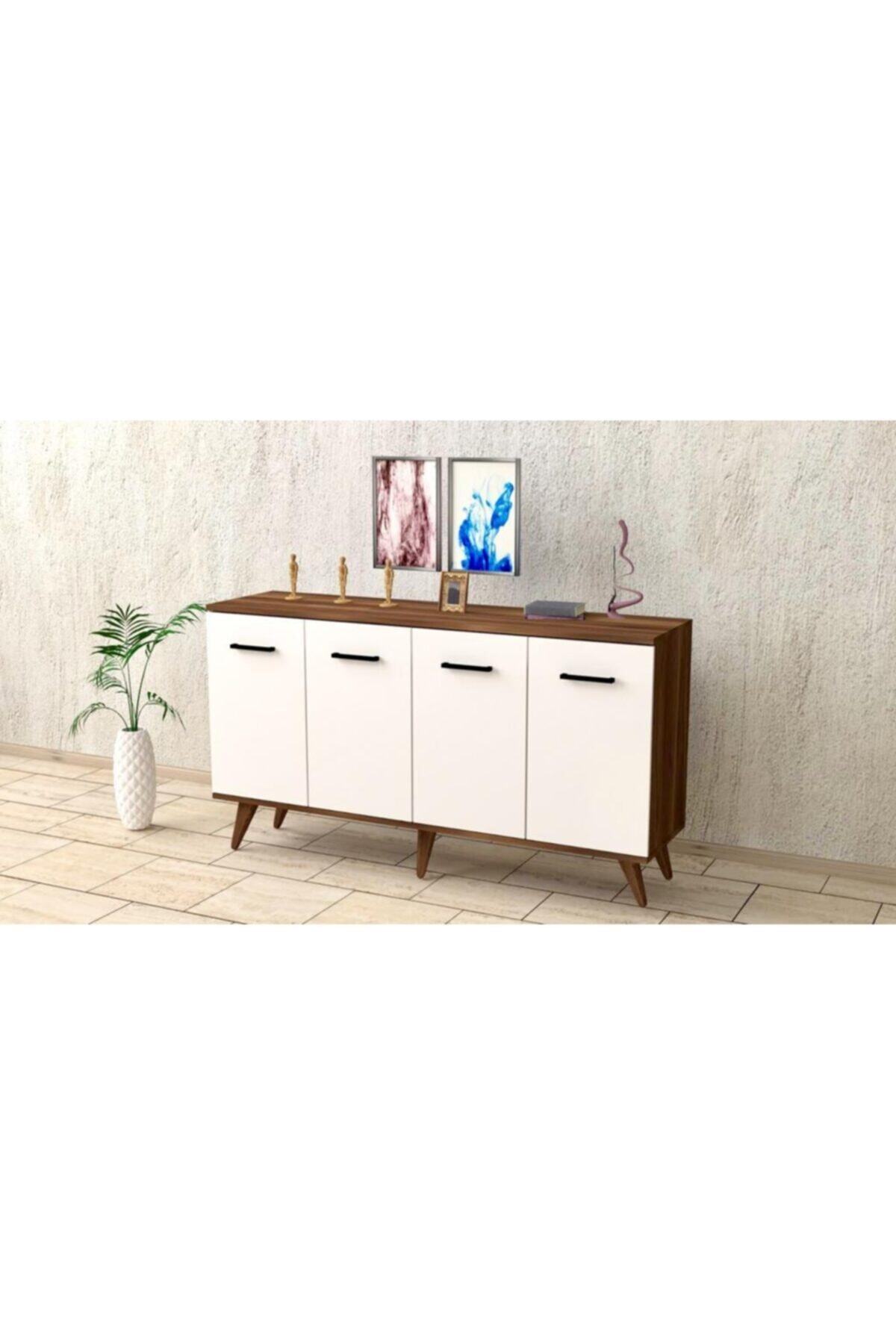 baramolife Çok Amaçlı Konsol, Ceviz Gövde & Beyaz Kapak, 140cm