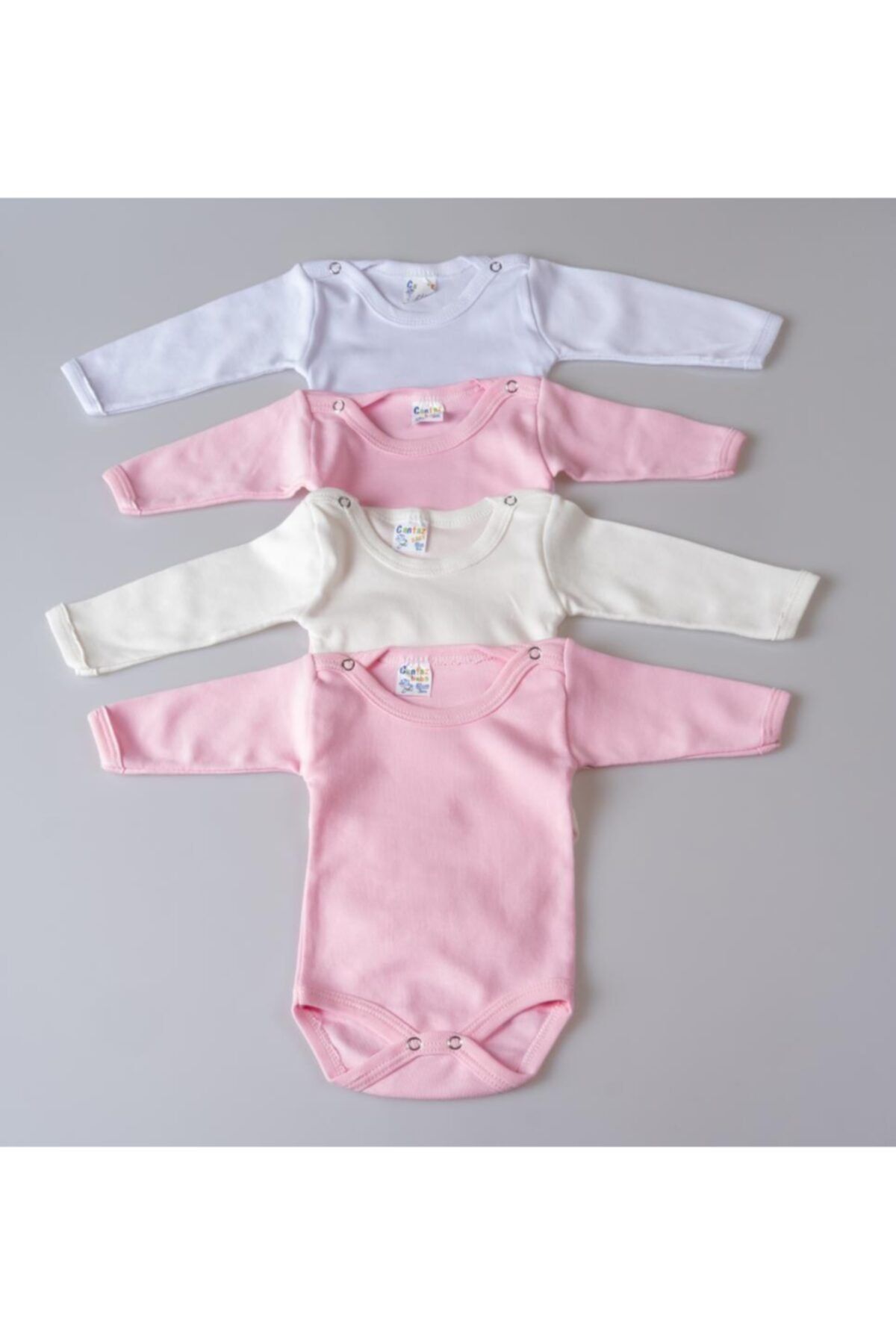 POKY BEBE Poky Kız Bebek Karışık Düz Renkli Uzun Kollu 4'lü Pamuklu Body Zıbın