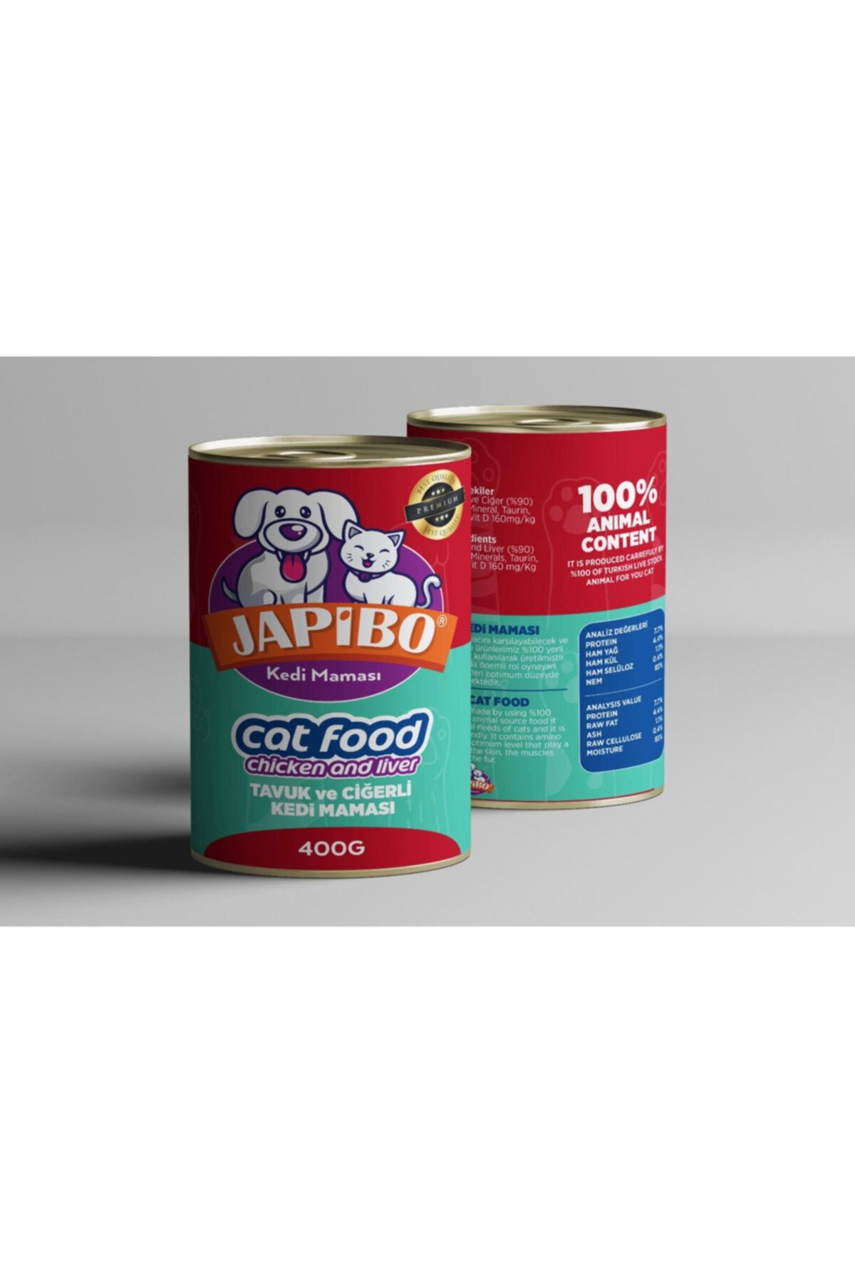 JAPİBO 24'lü Tavuk Ve Ciğerli Kedi Maması Konserve 24x400gr