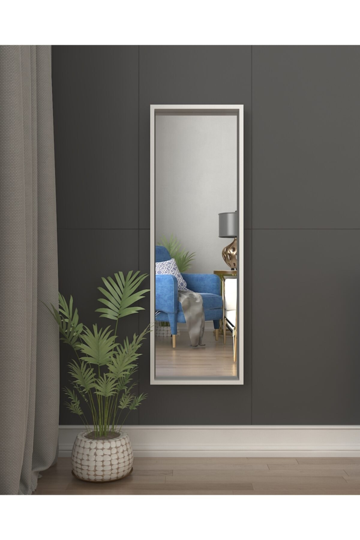 rivomo Beyaz 120x40x6 Dekoratif Duvar Aynası