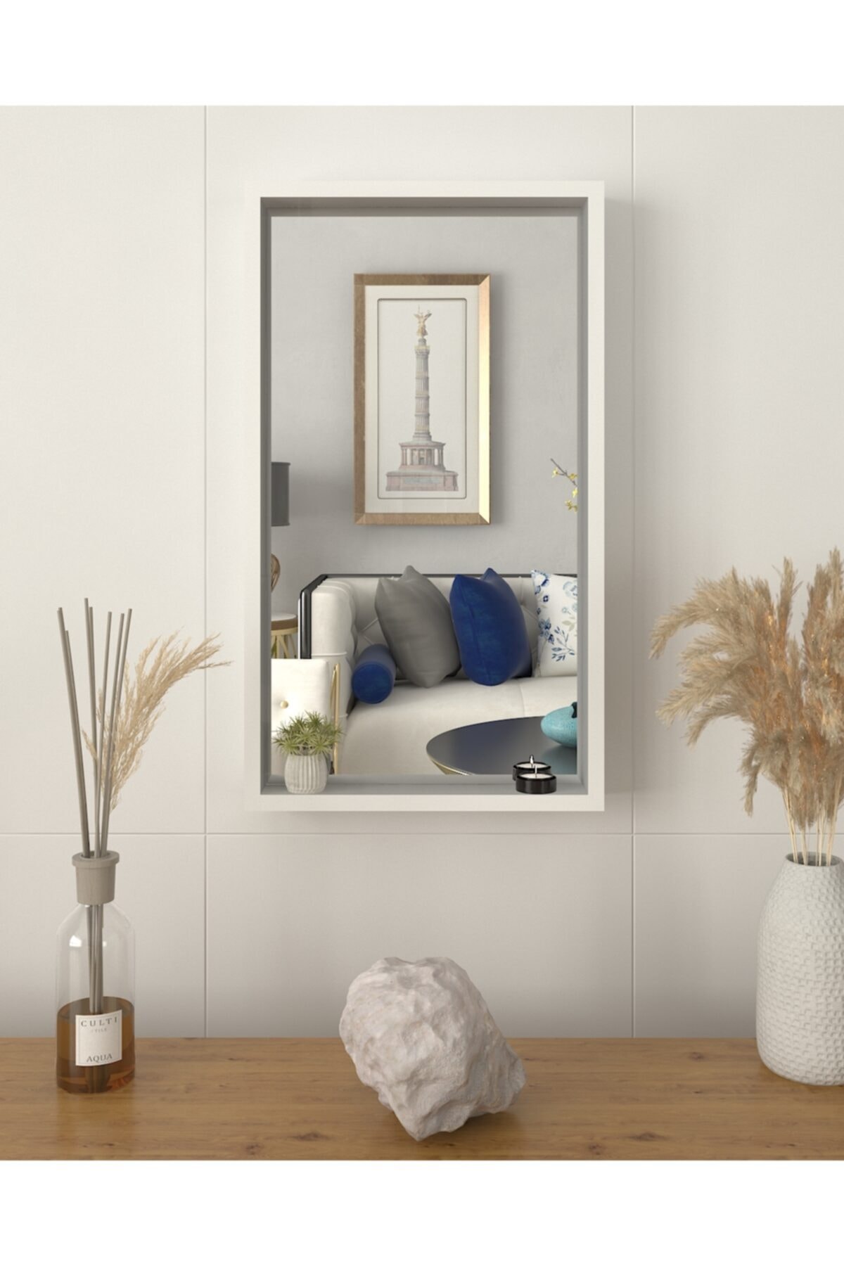 rivomo Beyaz 70x40x6 Dekoratif Duvar Aynası