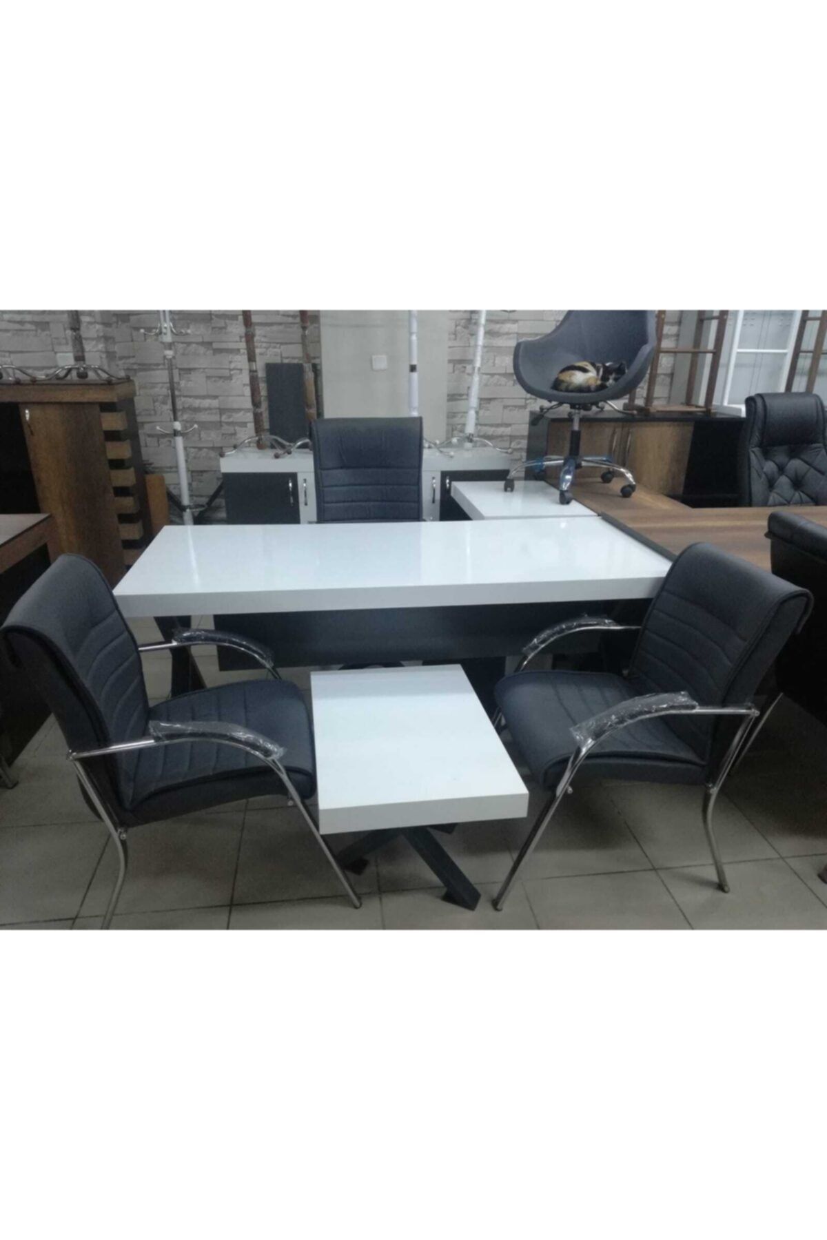GO MOBİLYA Siyah Beyaz Ofis Mobilya Takımı
