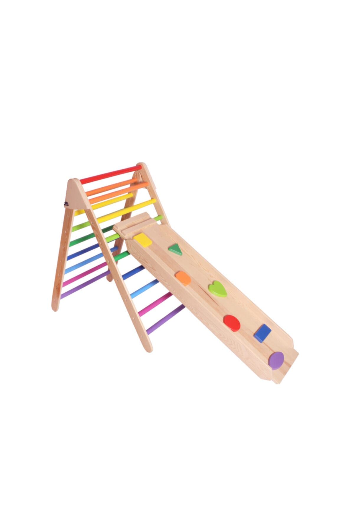 Woodnjoy Ahşap Merdiven Ve Geometrik Tırmanma Rampası Kaydırak Setimiz 2'li Set
