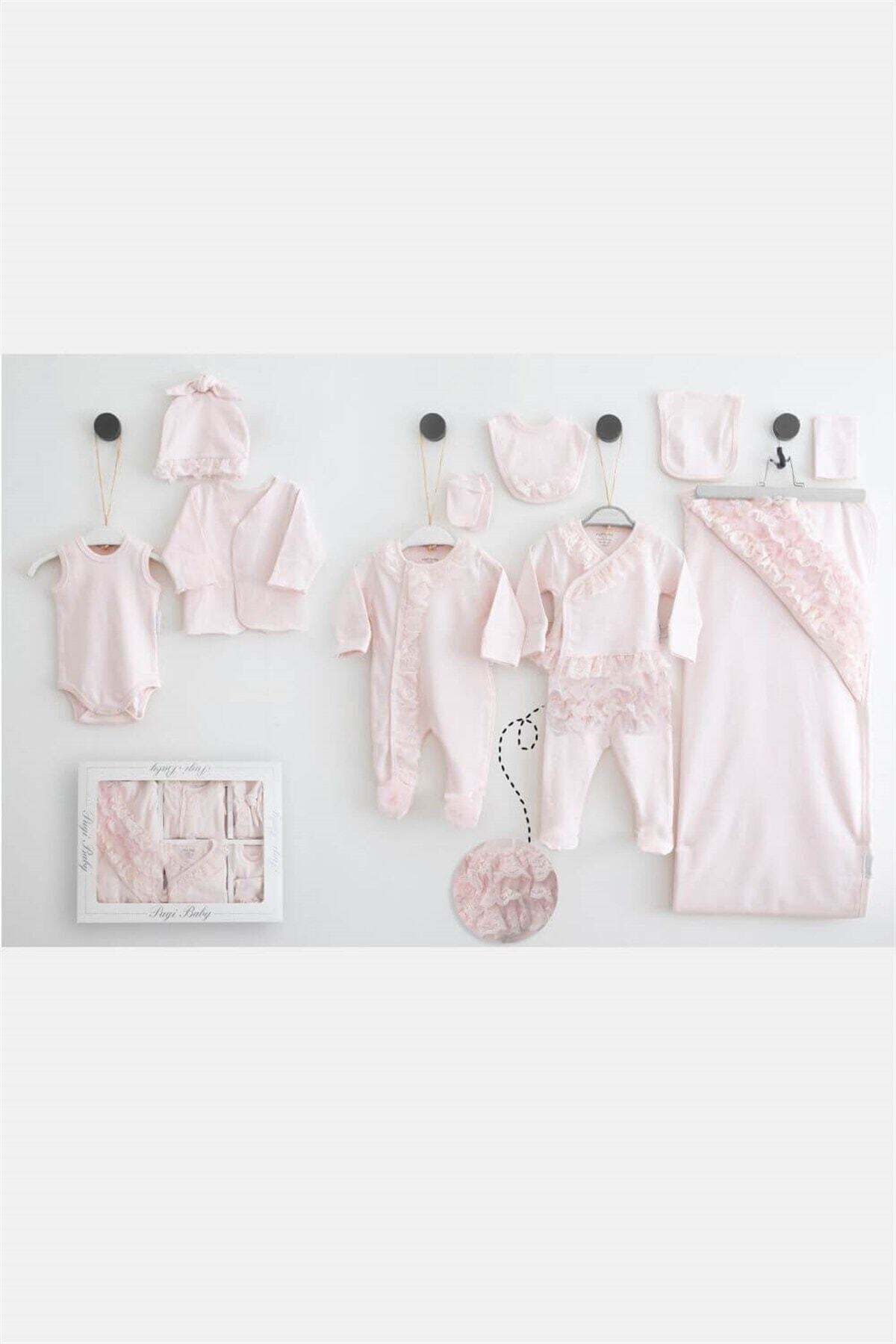 Pugi Baby 3551 Kız Bebek Pembe Dantelli Set