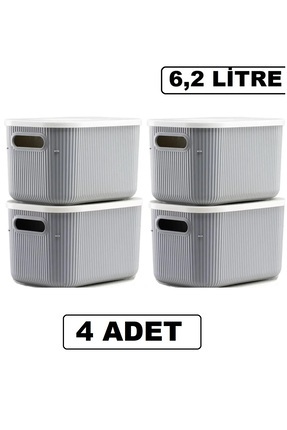 4 Adet Storage 6lt Gri Çok Amaçlı Dolap Içi Düzenleyici Kapaklı Kutu, Dekoratif Saklama Kutusu Image 0