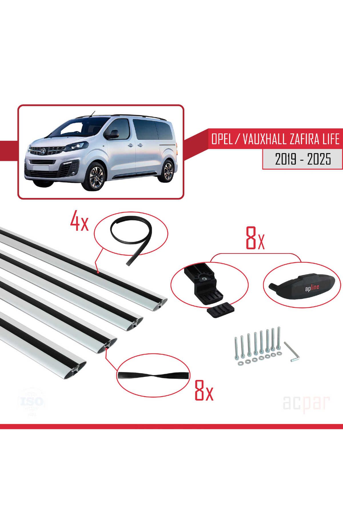 Opel Zafira Life 2019 Ve Sonrası Ile Uyumlu Basıc Model Universal Ara Atkı Tavan Barı Gri 4 Adet