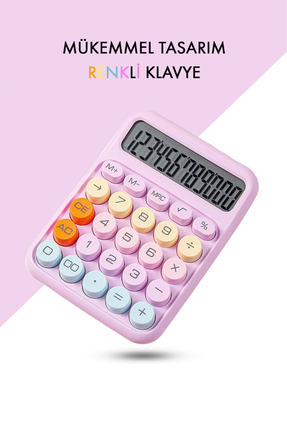 Renkli Hesap Makinesi - 12 Haneli Yuvarlak Tuşlu Pembe Renk Hesap Makinesi - 4 Fonksiyonlu Image 0
