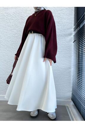 Kadın Bordo Yarasa Kol Kazak Image 4