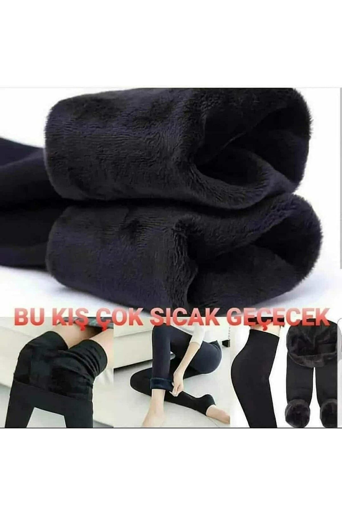 Kadın Kalın Kışlık Yüksel Bel İçi Polarlı Peluş Çift Dikişli Siyah Termal Tayt