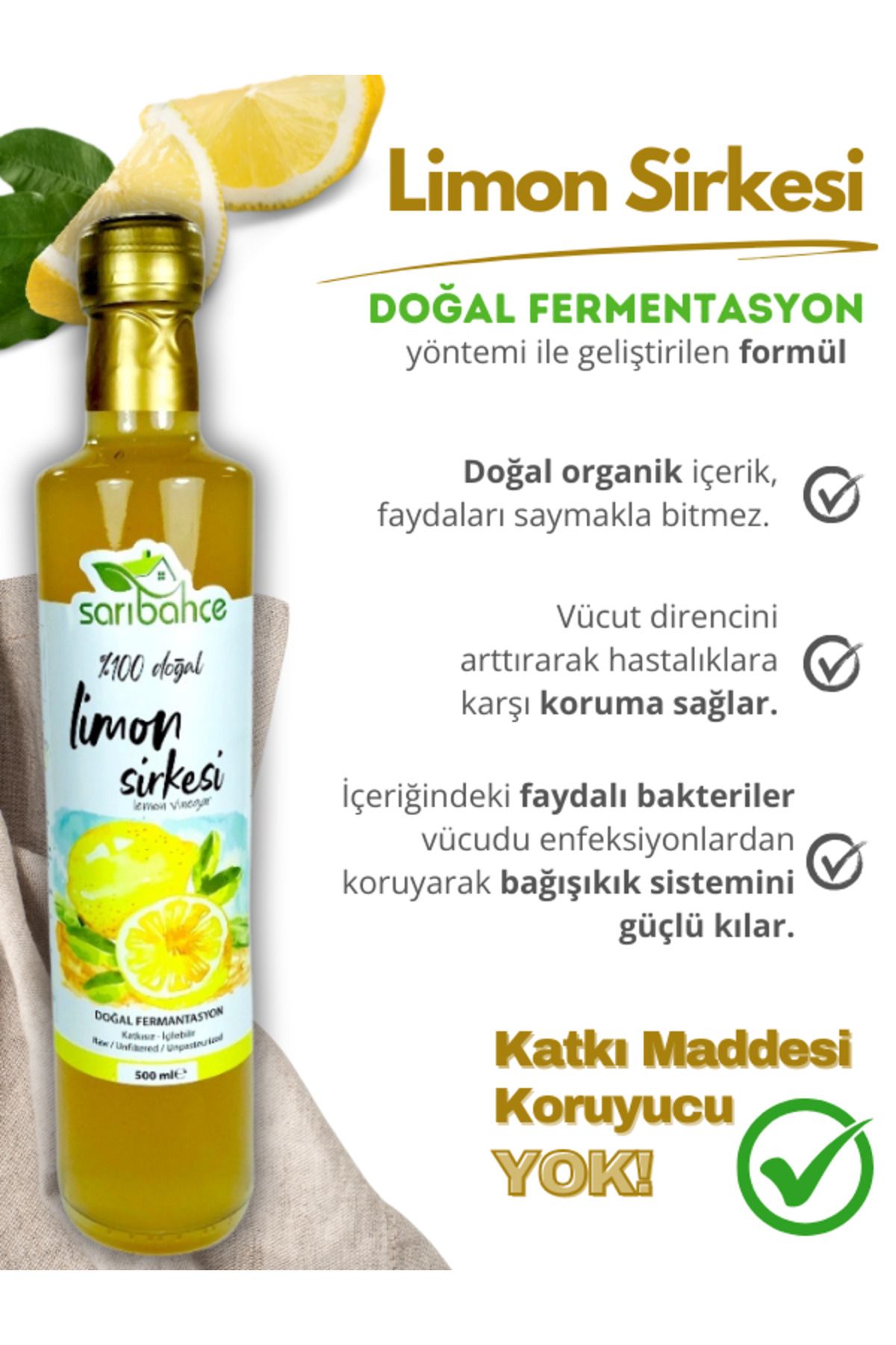 Limon Sirkesi 500 ml - Organik Doğal Fermente