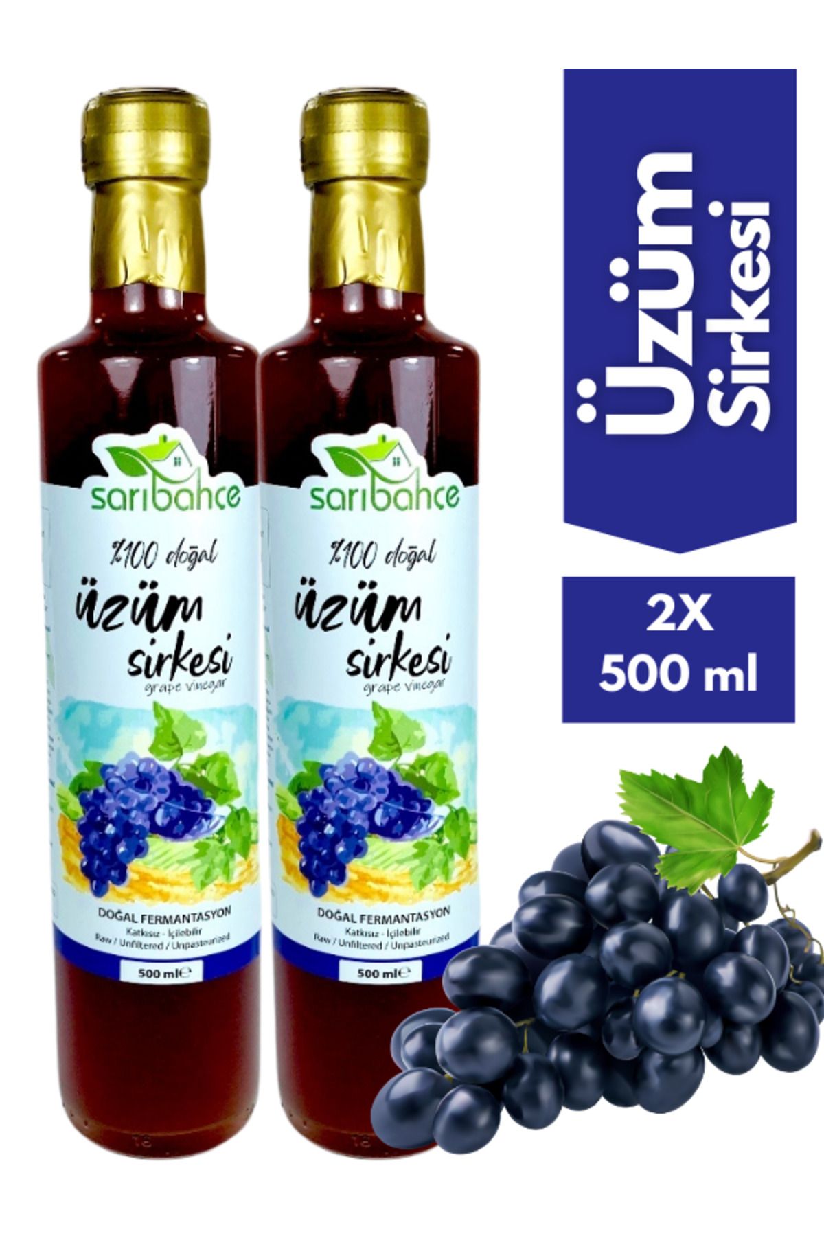 Sarıbahçe Üzüm Sirkesi 500 ml2'li Paket - Org...