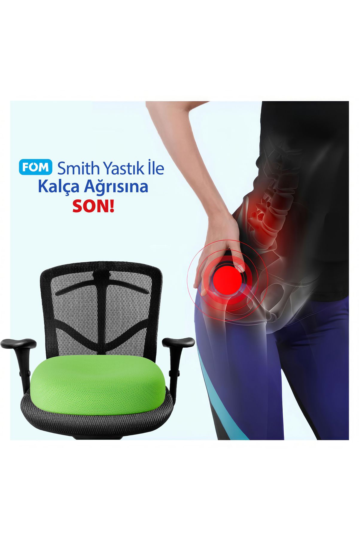 Smith Visco Konforlu Ve Rahatlatıcı Oturma Simidi Yastık, Ortopedik, 45 X 44 X 8, Yeşil