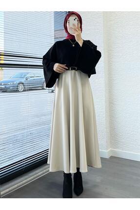 Kadın Siyah Yarasa Kol Kazak Image 2