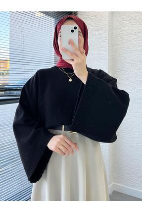 Kadın Siyah Yarasa Kol Kazak Image 0