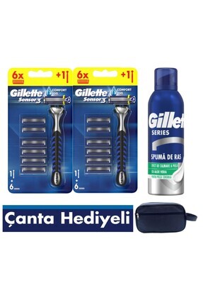 Sensor3 2 Makine 12 Yedek Tıraş Bıçağı 200 ml Köpük Rahatlatıcı Vegan Seyahat Çantası Image 0
