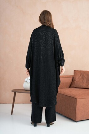 Kadın Önü Çiçek Ve Taş Detaylı Jakar Kimono Ve Pantolon Alt Üst Takım Image 6