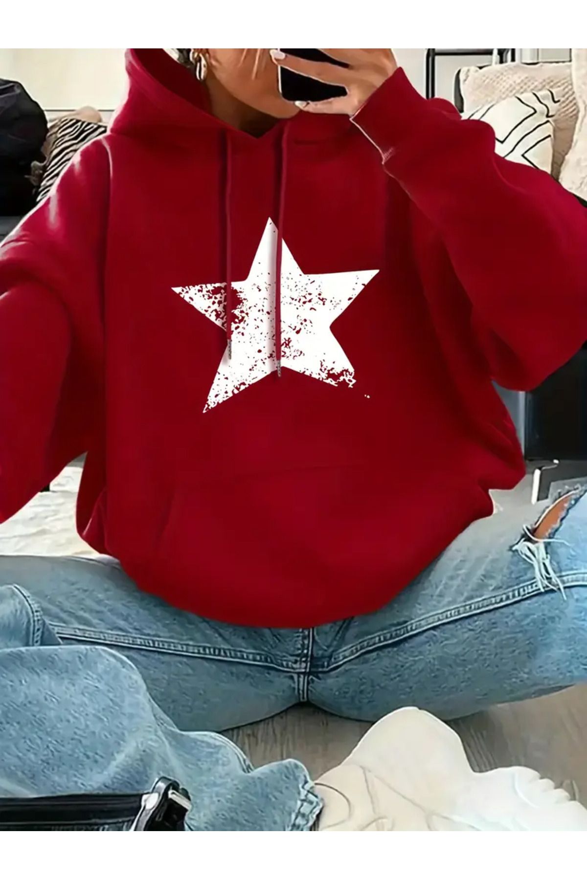 MODASHOT Kadın OversizeKapüşonlu Sweatshirt B...