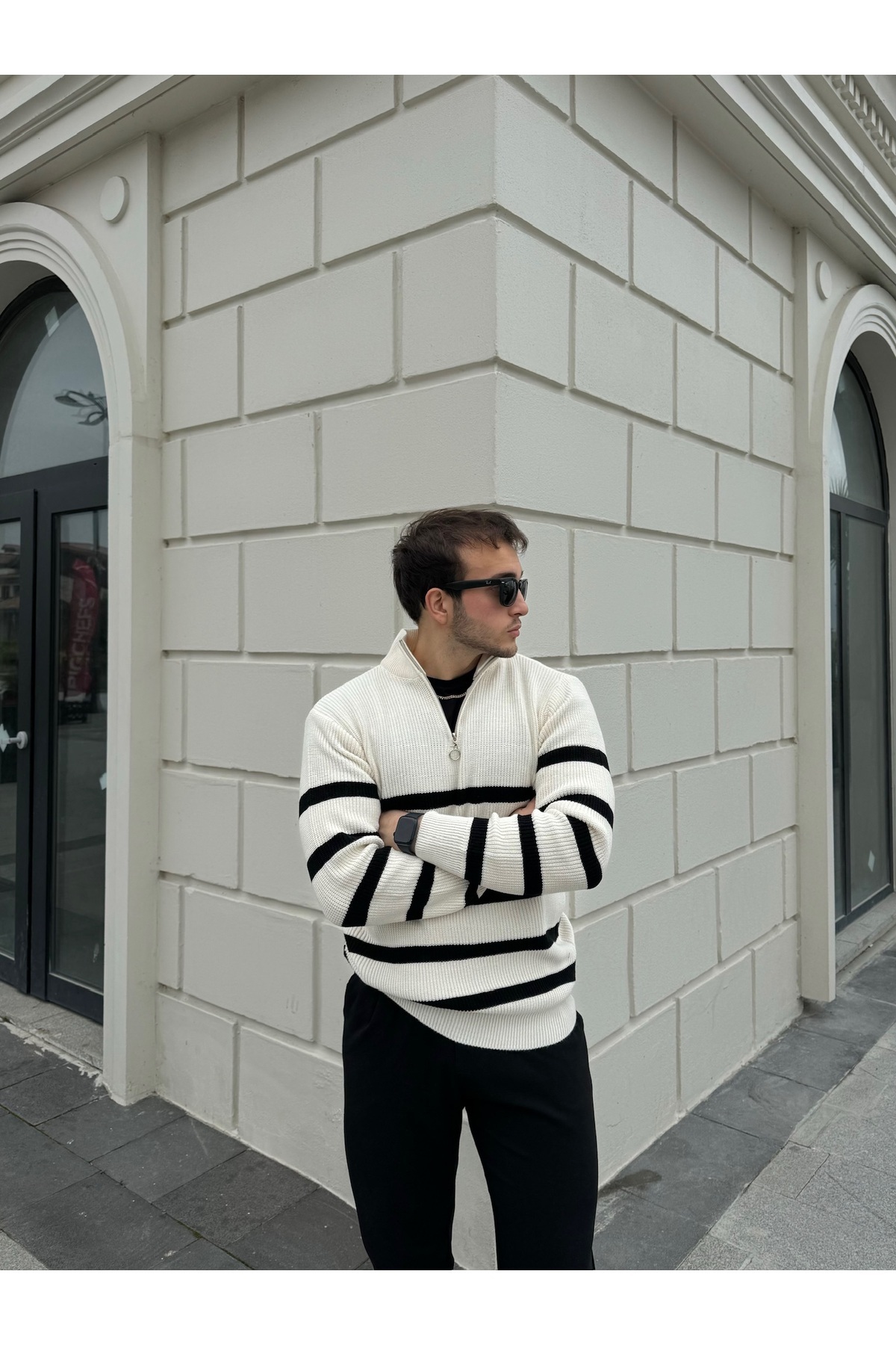 ژاکت بافتنی یقه نیمه زیپ دار مردانه