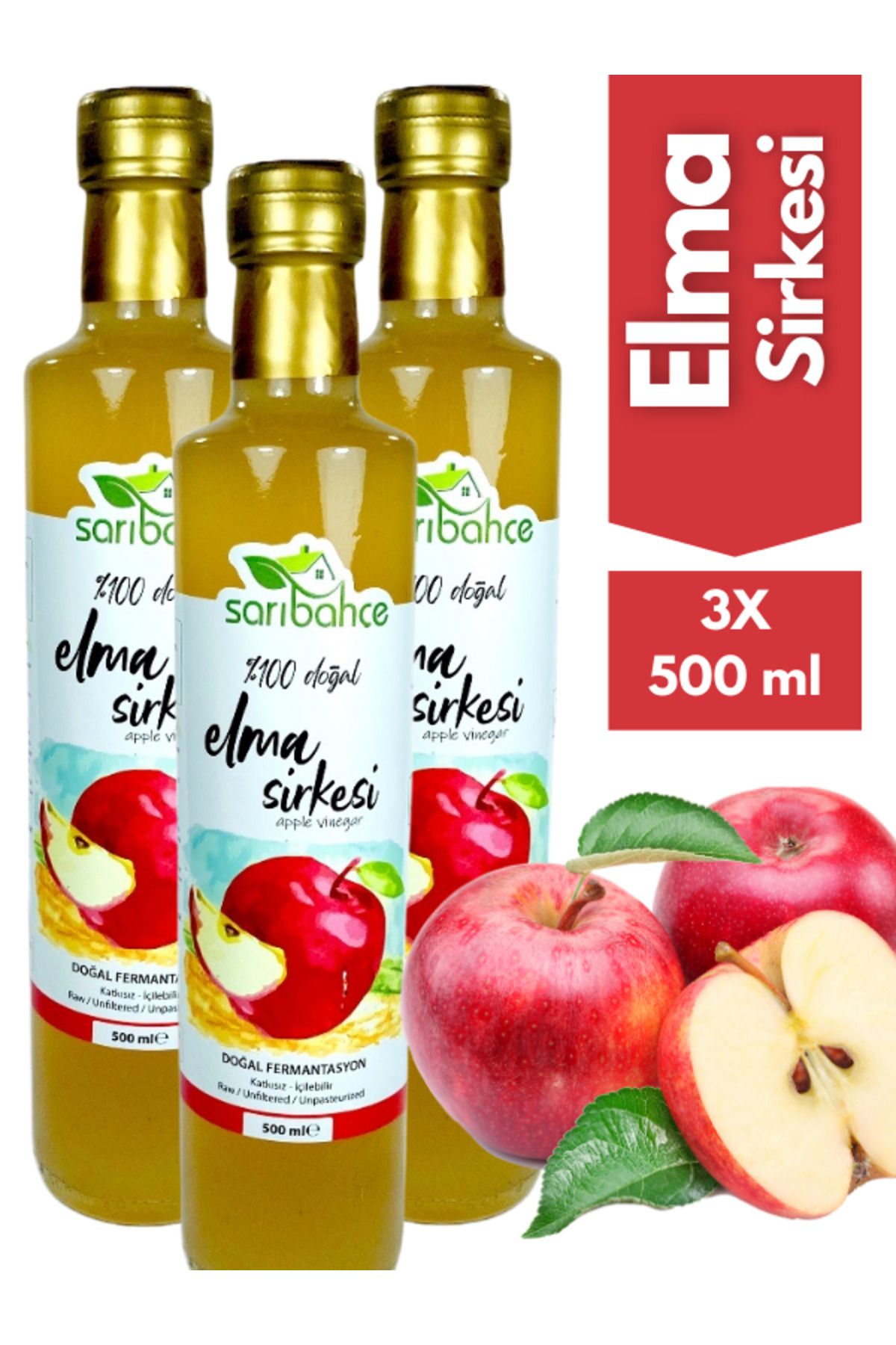 Sarıbahçe Elma Sirkesi 500 ml3'lü Paket - Org...