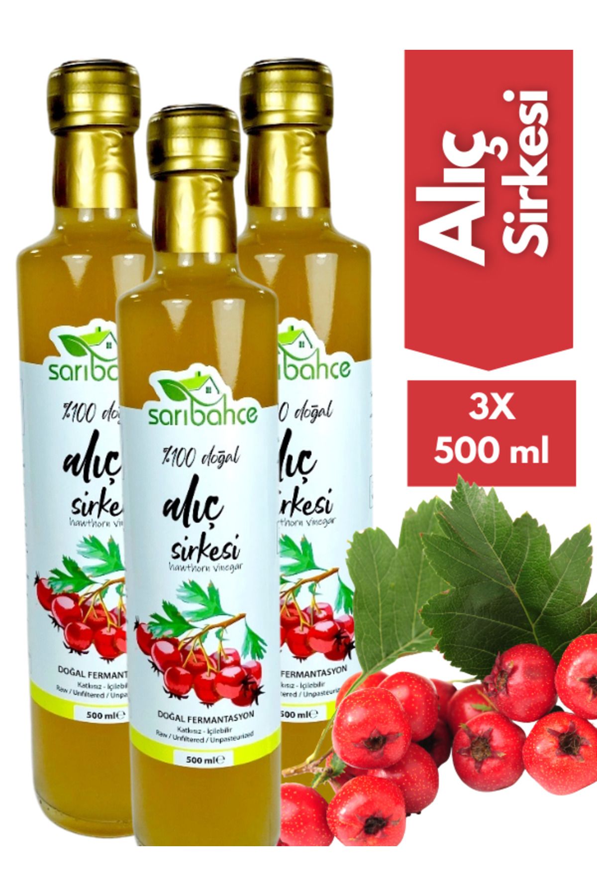 Sarıbahçe Alıç Sirkesi 500 ml3'lü Paket - Org...